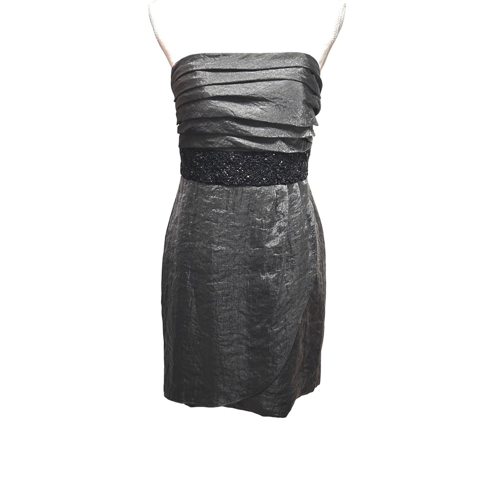 Betsy Adam Women Strapless Dress 8 Black Metallic Beaded Waist‎ Cocktail Formal